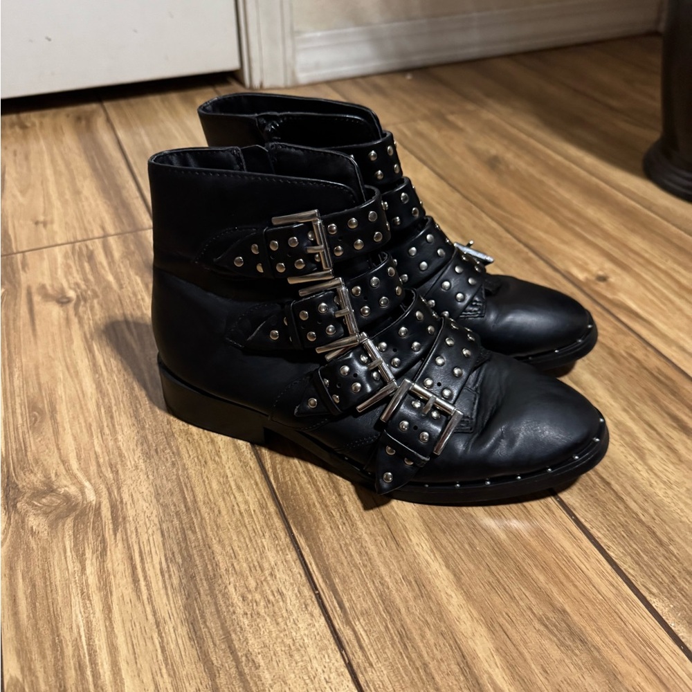 Mossimo Supply Company Black Buckle Moto Boots Faux Leather